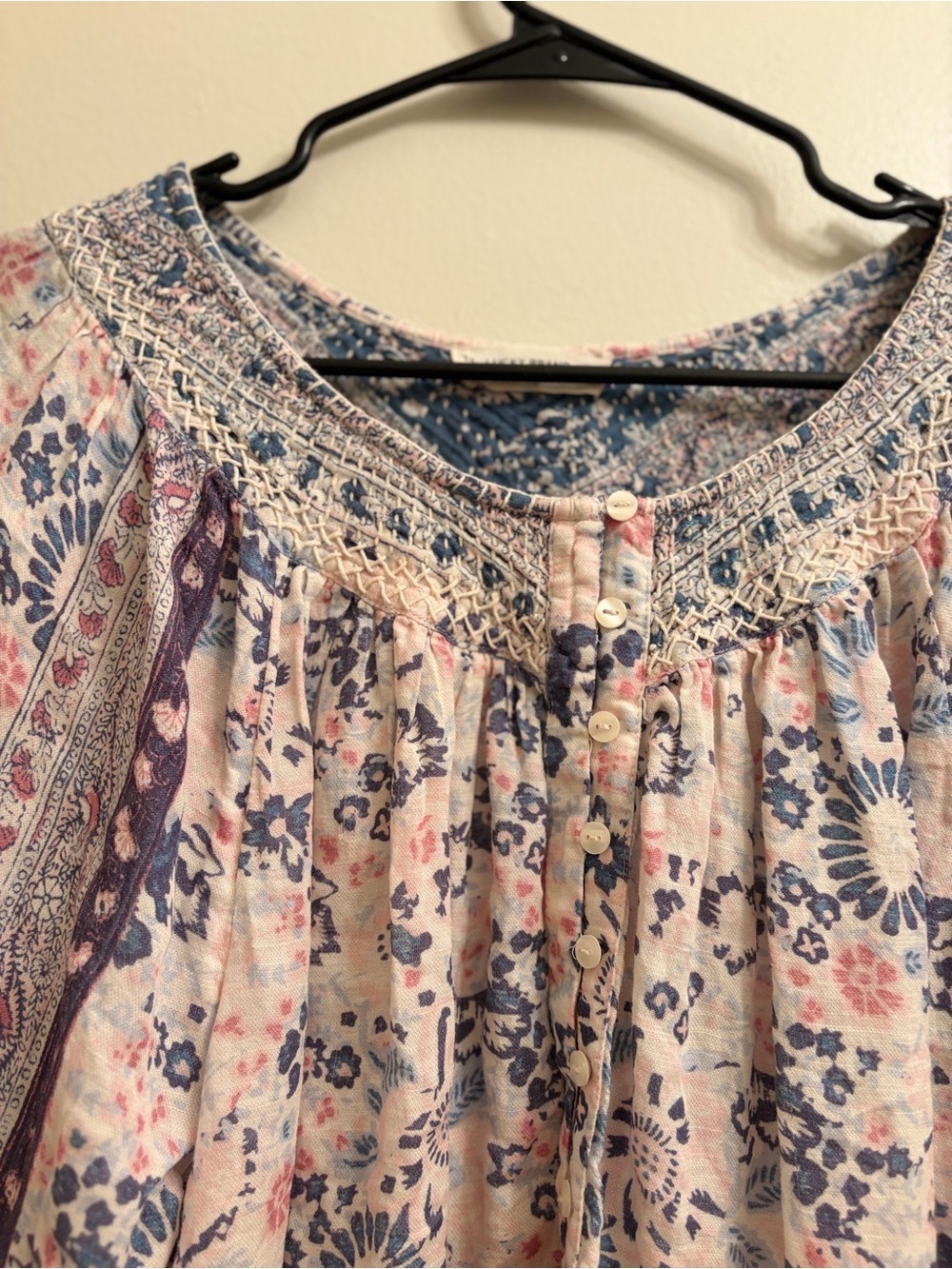 Lucky Brand Cream Floral Boho Tunic with Blue and Purple Accents - Picture 4 of 6